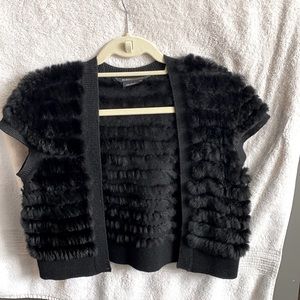 Black rabbit fur formal wrap